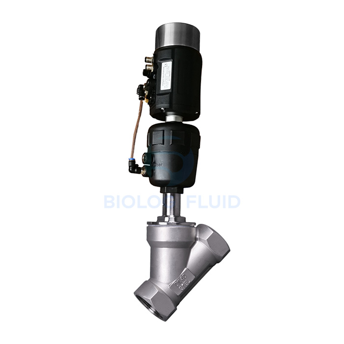 Adjustable pneumatic threaded angle seat valve