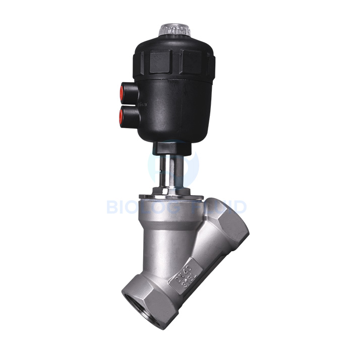 Pneumatic threaded angle seat valve