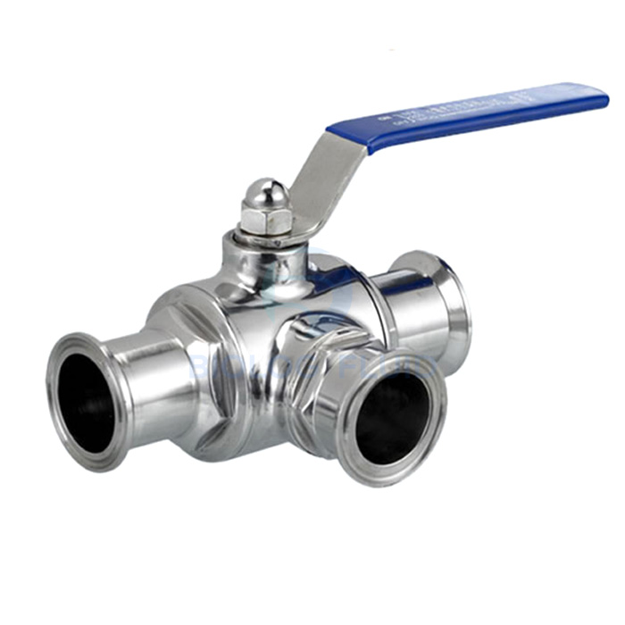 Stainless steel sanitary grade clamped manual type 3 way ball valve