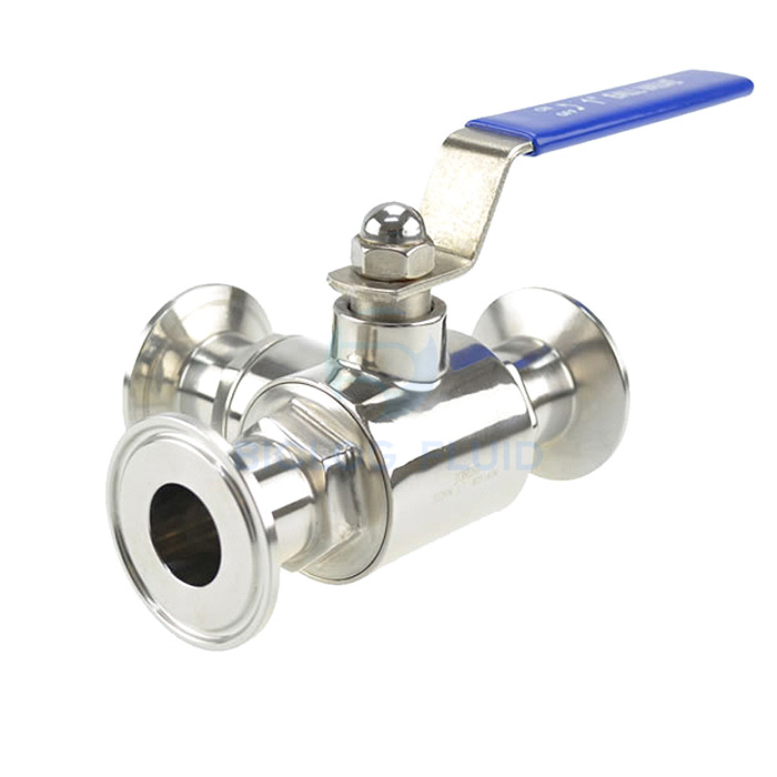 Stainless steel hygienic clamped manual type 3 way ball valve