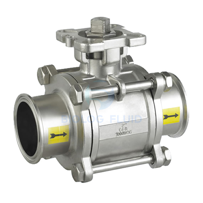 Stainless steel hygienic grade 3 way threaded ball valve