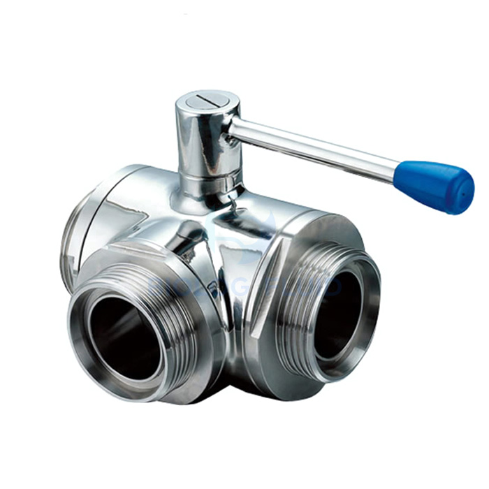 Stainless steel food processing 3 way female threaded ball valve