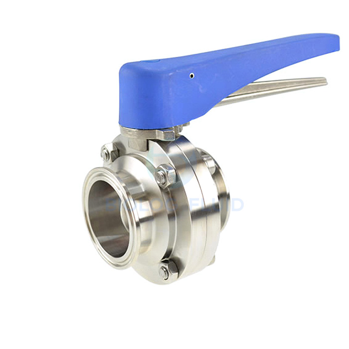 Stainless steel hygienic plastic handle clamped gripper butterfly valve