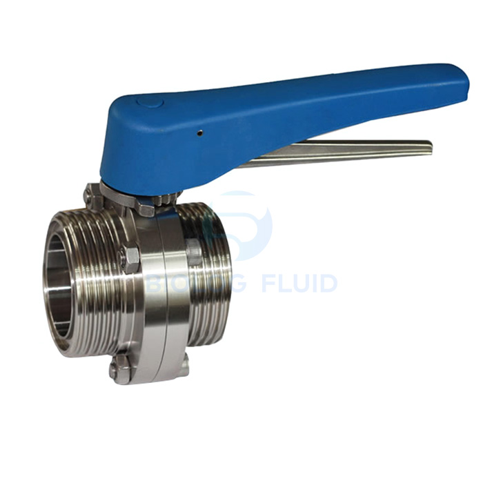 Stainless steel sanitary plastic handle male male threading butterfly valve