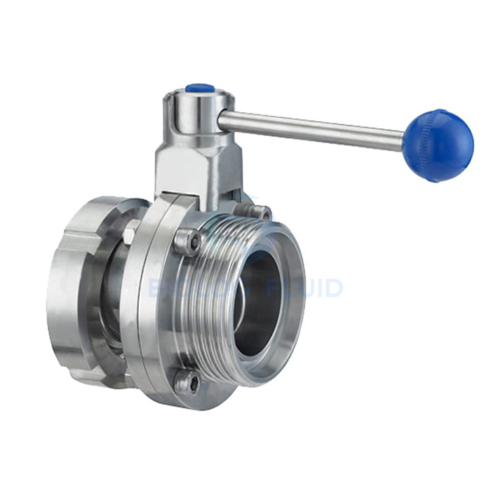 Stainless steel sanitary grade manual type round handle union male butterfly valve