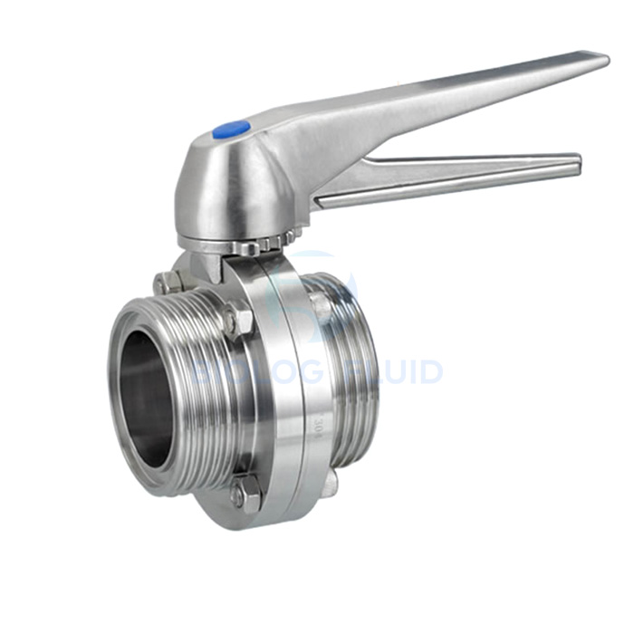 Stainless steel food grade duck type handle male male threading butterfly valve