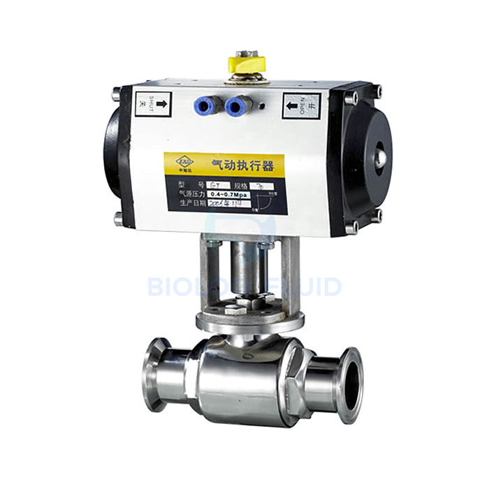 Stainless steel food grade pneumatic tri clamped straight way ball valve