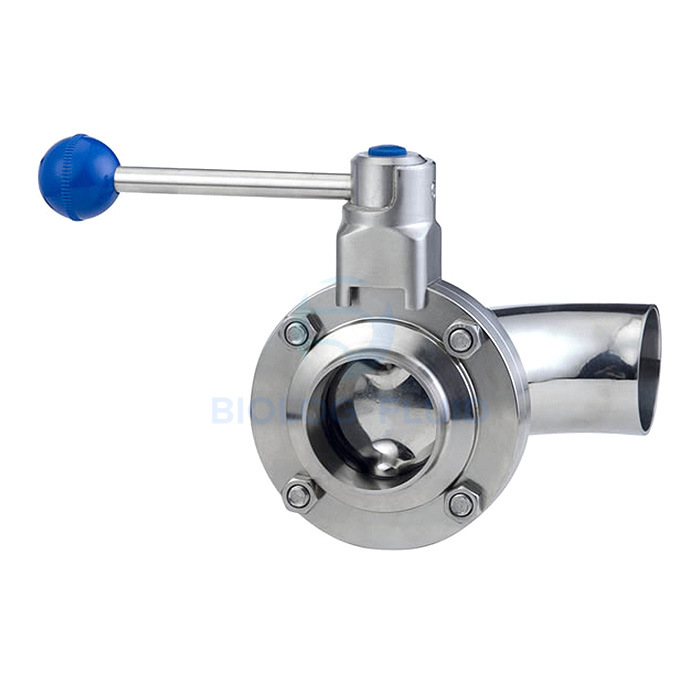 Stainless steel sanitary round handle manual type bend welded butterfly valve