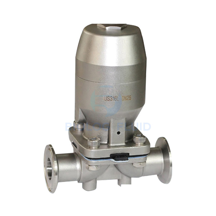 Stainless steel sanitary pneumatic three clamping diaphragm valve with micro actuator