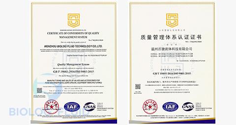 Wenzhou BIOLOG Fluid Technology Co., Ltd has obtained ISO certification